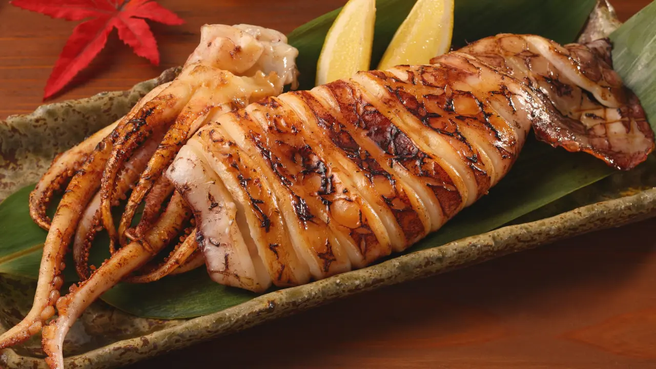 Encornet cuit présenté dans une assiette avec du citron